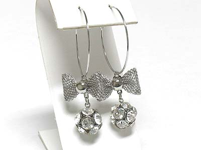 Metal ribbon and crystal ball drop earring