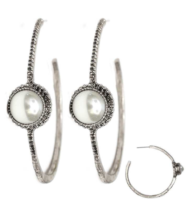 Antique casting and pearl hoop earring