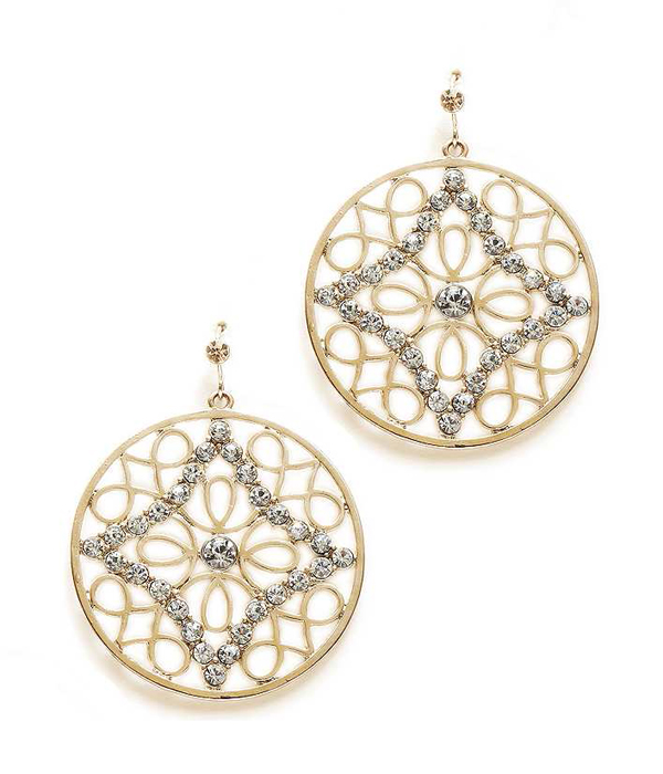 Crystal and metal filigree round earring