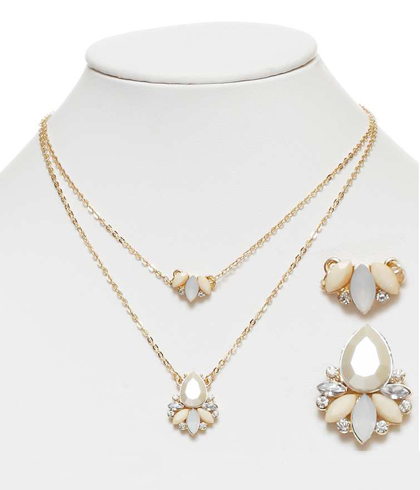 Crystal and pearl flower double layer necklace