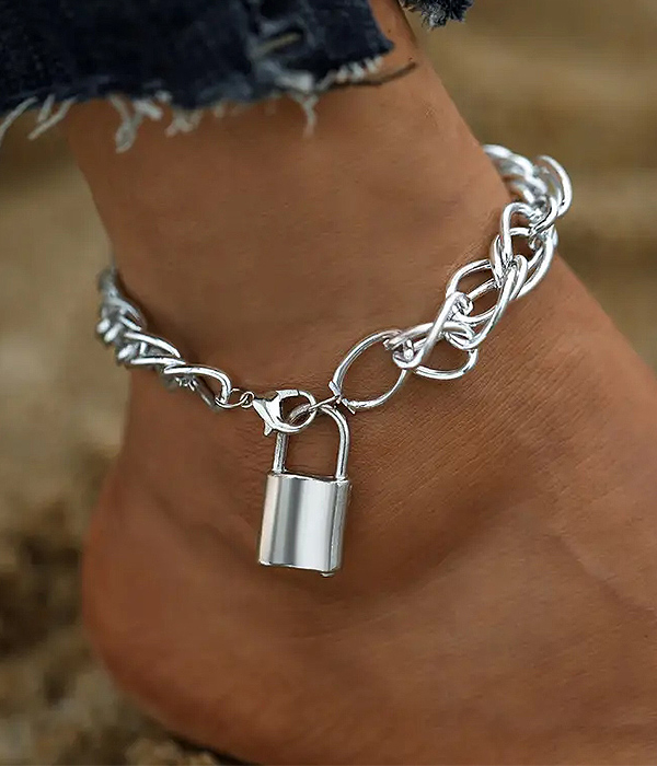 Lock pendant chain anklet