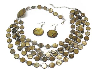 Multi shell disk and lines glamour necklace and earring set