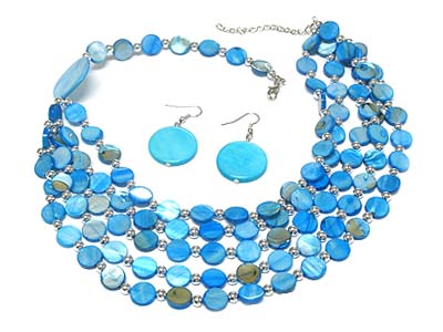 Multi shell disk and lines glamour necklace and earring set