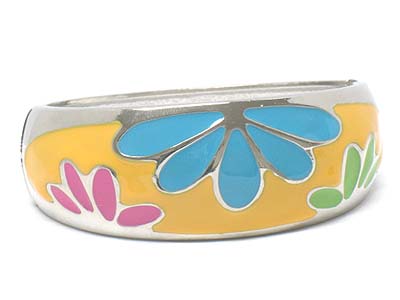 Enamel flower  tall metal hinge bangle