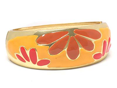 Enamel flower  tall metal hinge bangle