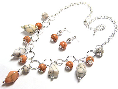 Natural stone dangle necklace and earring set