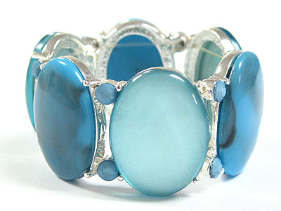 Oval shape glass disk link stretch bracelet