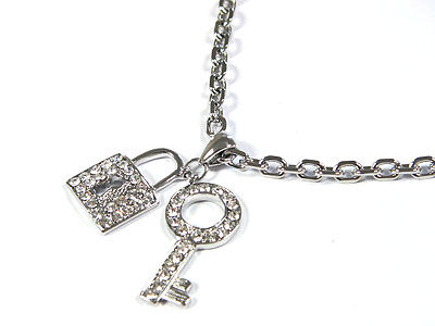 Crystal lock and key necklace