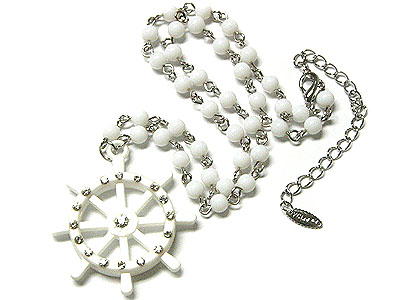 Nautical crystal stud wheel necklace