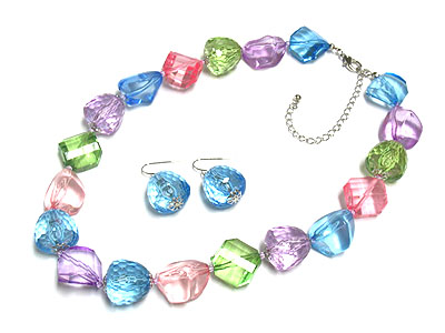 Lucite multi ice bead necklace set