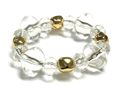 Lucite ice bead and small metal lump stretch bracelet