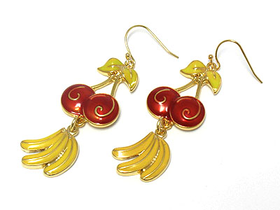 Red cherry with dangling banana earring