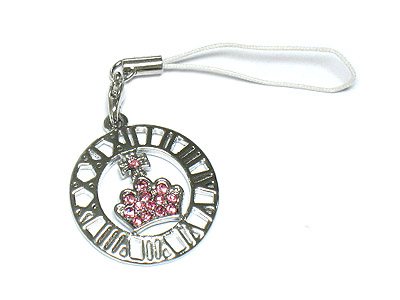 Designer style crystal crown in roman coin cell phone charm