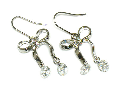 Ribbon earring with crystal dangle