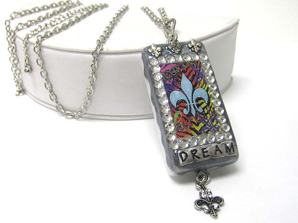 Fleur de lis theme domino printed s hook hot fix charm necklace