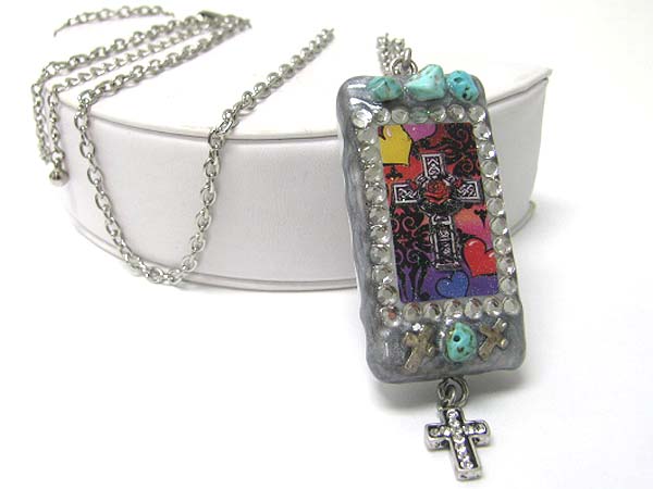 Cross theme domino printed s hook hot fix charm necklace