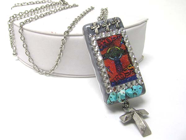 Cross theme domino printed s hook hot fix charm necklace