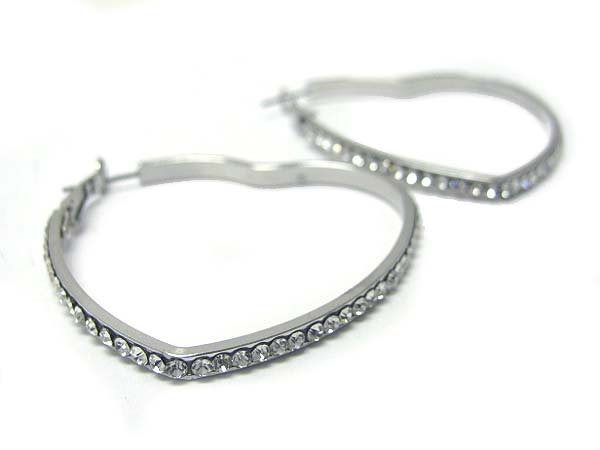 Crystal stud heart shape hoop earring - hoops