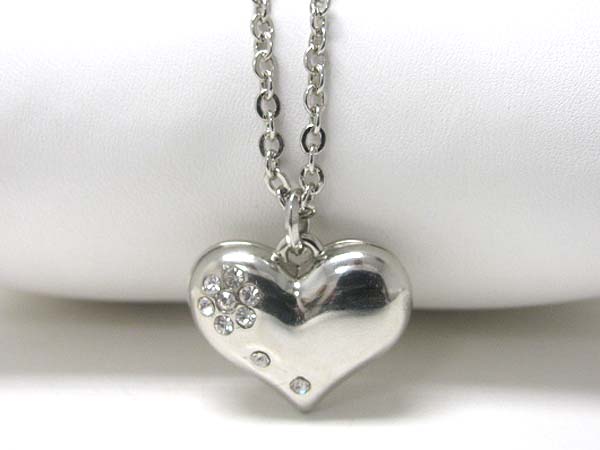 Crystal stud puffy heart pendant necklace