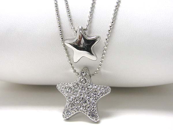 Crystal stud dual star pendant necklace