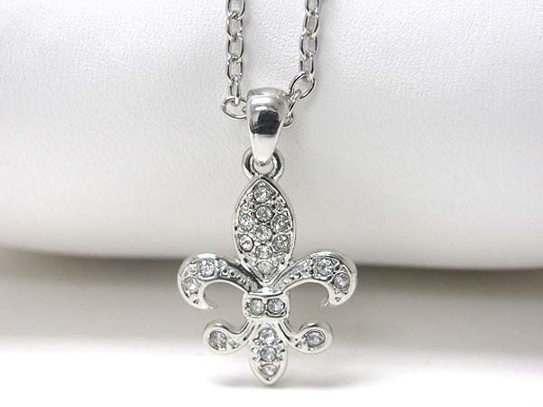 Crystal stud fleur de lis pendant necklace