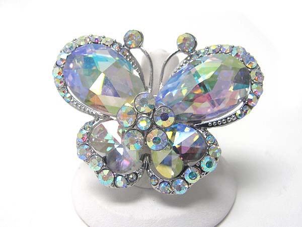 Crystal and facet glass butterfly stretch ring