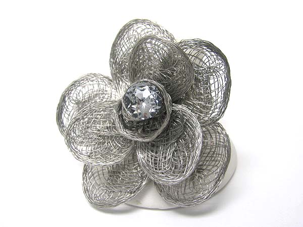 Crystal stud metal wire flower stretch ring