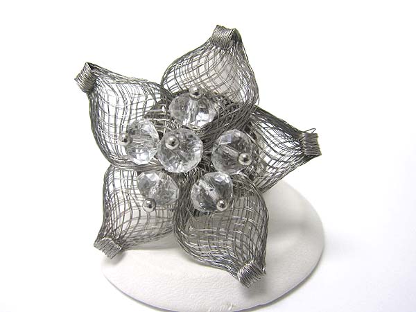 Crystal stud metal wire flower stretch ring