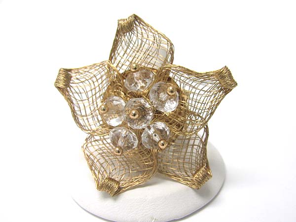 Crystal stud metal wire flower stretch ring