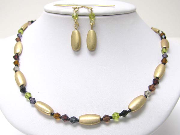 Metal and glass beads link necklace earring set