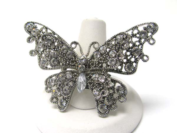 Crystal stud large metal butterfly stretch ring