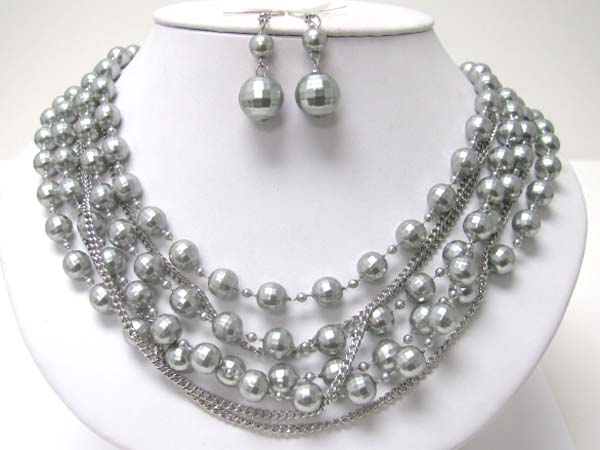 Multi strand metal beads and chain necklace earring set