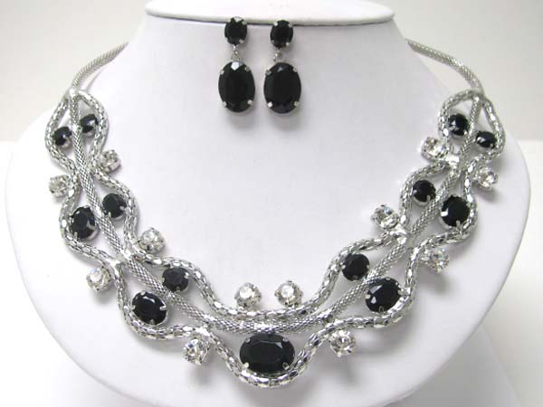 Boutique quality facet crystal and tube chain necklace earring set