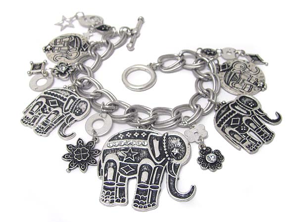 Multi metal elephant charm dangle bracelet