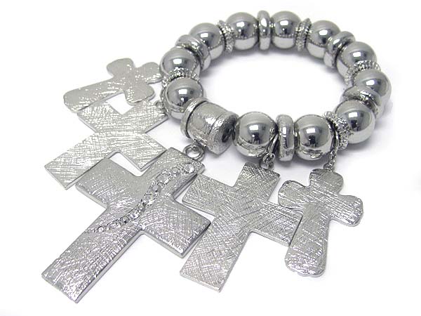 Metal cross charm metal ball stretch bracelet