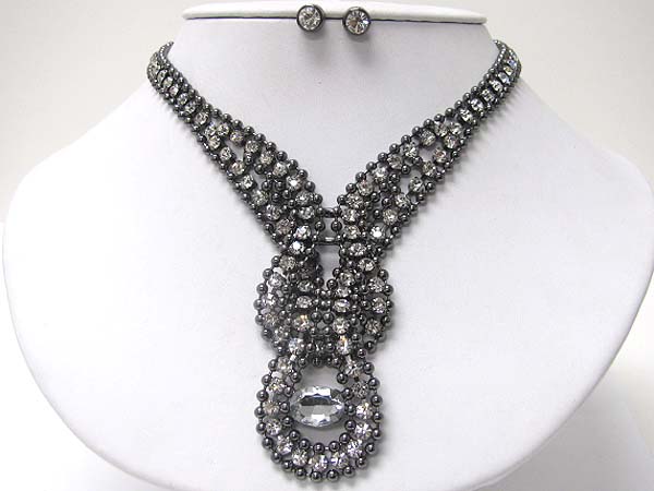 Boutique quality crystal and metal art design necklace earring set