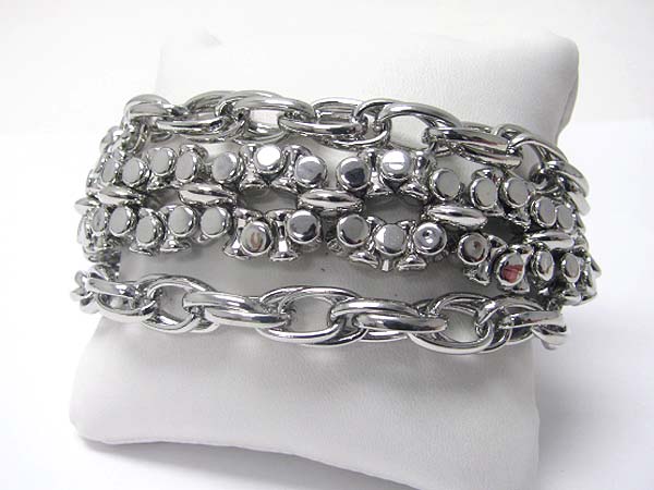 Mixed multi row metal chain link bracelet