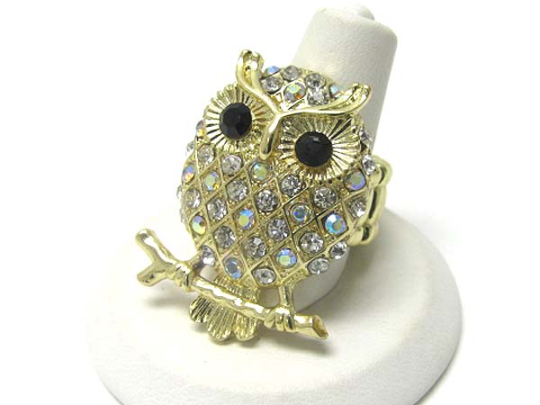 Crystal stud owl stretch ring