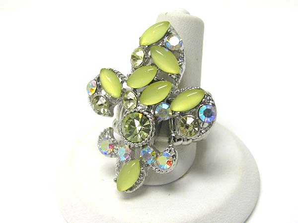 Crystal and glass deco fleur de lis stretch ring