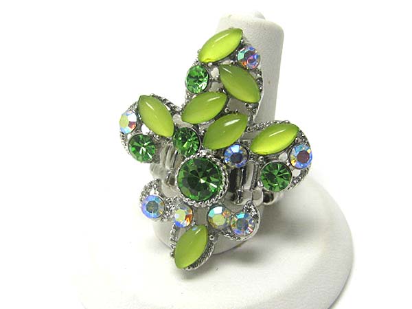 Crystal and glass deco fleur de lis stretch ring