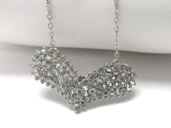 Crystal stud heart and chain link neckalce