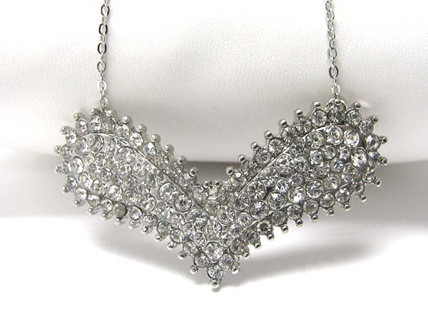 Crystal stud heart and chain link neckalce