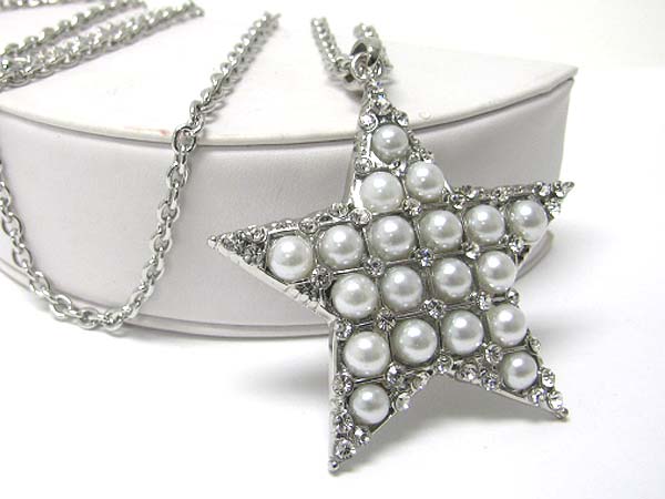 Pearl ball stud large star pendant long necklace