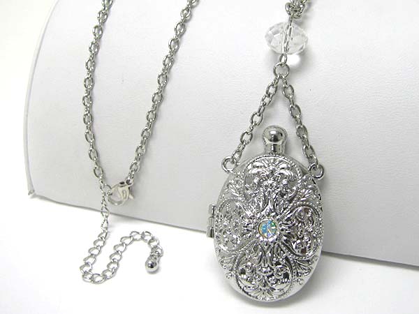 Crystal stud oval purse locket pendant long necklace