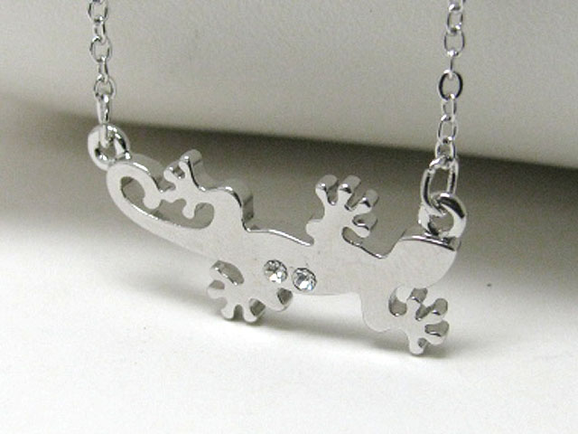 Made in korea whitegold plating crystal stud flat lizard pendant necklace