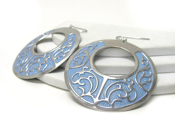 Filigree metal epoxy large hoop earring - hoops