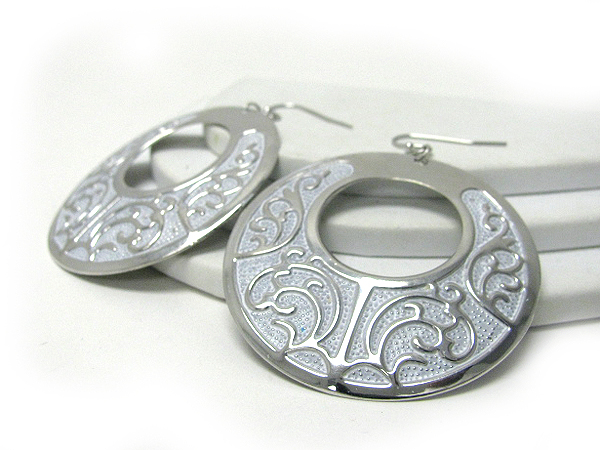 Filigree metal epoxy large hoop earring - hoops