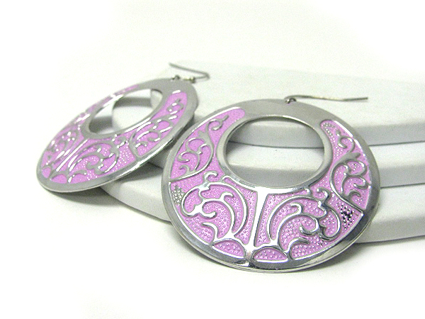 Filigree metal epoxy large hoop earring - hoops