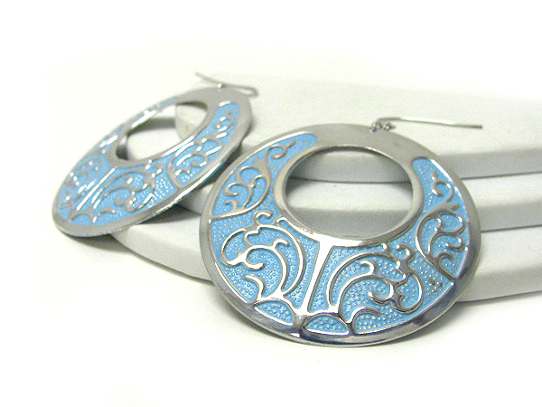 Filigree metal epoxy large hoop earring - hoops