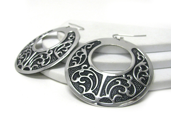 Filigree metal epoxy large hoop earring - hoops